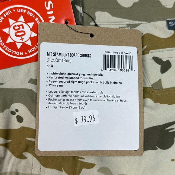 Simms Fishing M’s Seamount Board Shorts Mens Sz 36 Ghost Camo Performance B6 - Picture 4 of 9